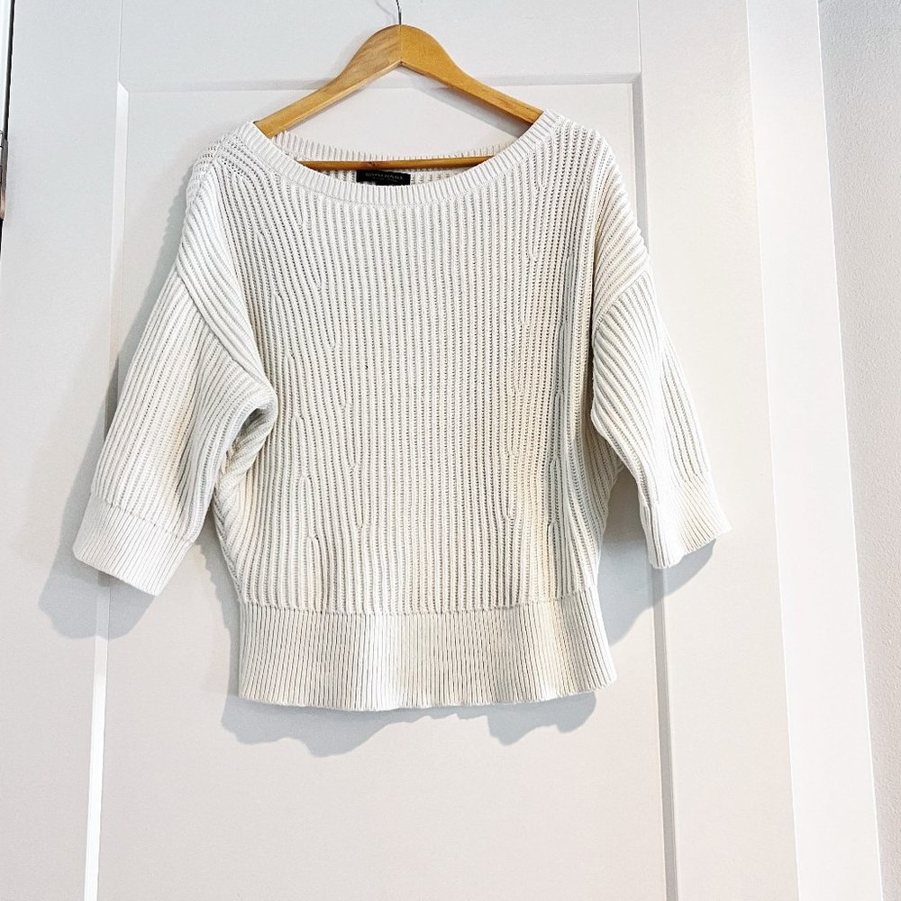 Banana Republic Ribbed Dolman 3/4 Organic Cotton Sweater Off White/Beige M